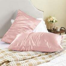 1PC Silky Satin Pillowcase, Suitable For Hair And Skin, With Envelope Sealed Bedroom Soft Pillowcase, Super Soft, Cool And Breathable Pillowcase Cover, Unfilled, Machine Washable, High-Quality Silky Satin Pillowcase Cover, Suitable For Standard Large Size M L XL Pillow, 20x26 20x30 20x36 20x40 Inch, Hotel Grade Silky Pillowcase Protector Cover - Coral - View 2