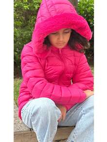 Women's Children's Jacket Lined With Plush Feminine Puffer Blouse - Rosa Fucsia - Ver 3
