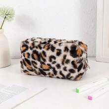 1pc Korean-Style Leopard Print Large Capacity Pencil Case & Pouch Back To School,Back To School,School Supplies,Pencil Pouch,School Bag