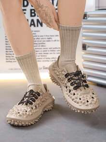 Men's Slip On EVA(Ethylene-Vinyl Acetate) Solid Color Pineapple Holes Summer Sandals, Anti-Slip Outdoor Slippers - Khaki - View 3