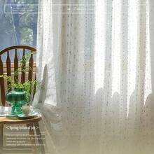 1pc Japanese Sweet Fruit Candy Jacquard Sheer Curtain, Breathable Mesh, Linen-Like Texture, Natural Lighting Filtration, Rod Pocket Top, Easy Hanging, Refresh Home For Spring/Summer, Suitable For Bedroom, Living Room, Dining Room, Office, 110gsm