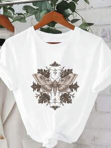 Skull Gothic Inspired Moth Pattern Pure Cotton Women's T-Shirt Comfort Fit