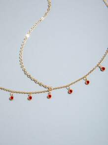 1 Stück grundlegendes minimalistisches elegantes Eisenkette Rot Kristall Quasten Kopfstück, geeignet für Hochzeiten, Partys, Veranstaltungen als Geschenk (handgefertigte Kette auf Größe zugeschnitten, Kristallmenge variiert)