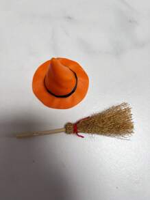 Witch Hat And Broomstick Set, Halloween Witch Hat, Mini Magic Flying Broomstick, Handmade DIY Jewelry Accessory, Micro Landscape Photography Prop, Desktop Decor