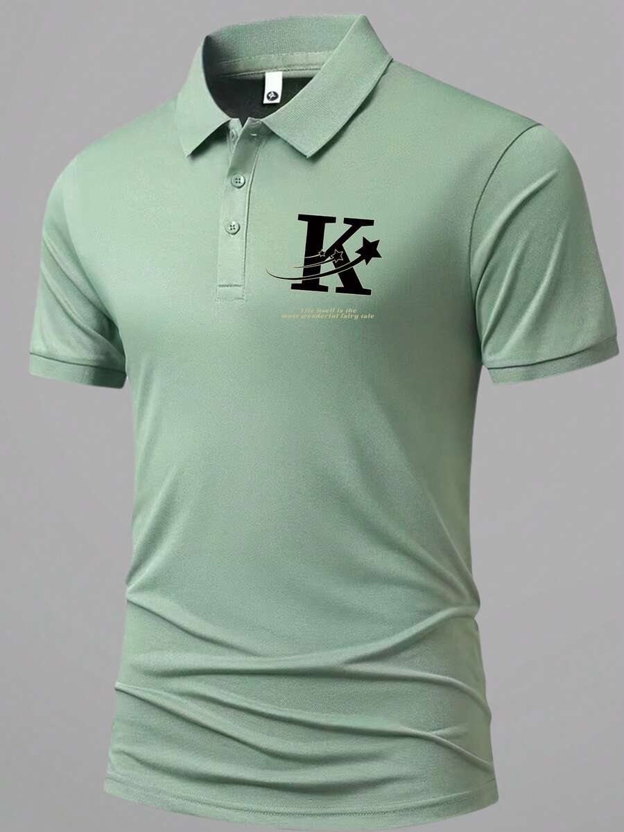男友风格男士轻盈透气跑步、健身、高尔夫、休闲短袖 Polo T 恤，夏季 - 綠色 - 查看 1