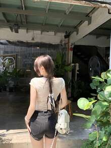 Tipsy Sweet Wine 甜美辛辣創意設計對比蕾絲短袖女款夏季T恤 - 杏色 - 查看 7