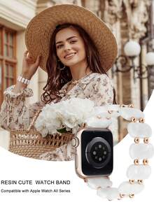 1pc Fashionable Minimalist Women's AppleWatch Band, Oval Resin Elastic Strap Style, Lightweight, Breathable, And Easy To Wear, Waterproof And Scratch-Resistant, Sizes Include 38/40/41mm, 42/44/45/49mm, 42mm For S10, 46mm For S10, Professional Fit For AppleWatch Ultra 2/1, SE 10/9/8/7/6/5/4/3/2/1. - White - View 4