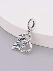 1 pièce Bijou fait main en argent sterling 925 avec Zirconia, motif feuille de palmier et flamant rose. Cadeau unisexe pour Noël