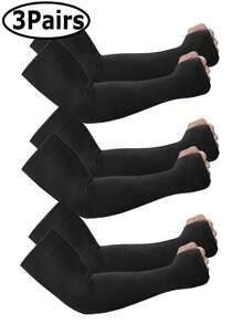 3Pairs/1Pair UV Sun Protection Arm Sleeves With Thumb Hole For Men Youth, Cooling Sleeve To Cover Tattoo, Mid-Compression Sleeves Cover Arms Fake Tattoo Arm Warmers Autumn Outfits Halloween Costumes Black Arm Sleeve Gifts For Men - A - View 2