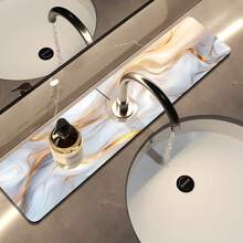 1 Stück Badematte mit Marmorprint, saugfähig und schnelltrocknend, wasserdicht und rutschfest für Badezimmer, Küche, Büro, Gewerbe, Bauernhof, Zuhause, dekorative Abtropfmatte für Wasserhähne