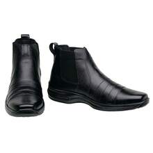 Men's Genuine Leather Boot, Mid-Calf, Non-Slip Rubber Sole With Elastic - 黑色 - 查看 2
