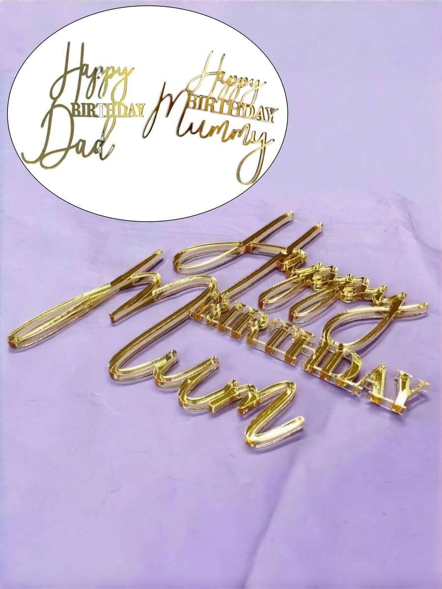 3 phụ kiện trang trí bánh sinh nhật bằng acrylic màu vàng kim - Dùng để trang trí tiệc sinh nhật bố, mẹ, Ngày của Mẹ, Ngày của Cha và các dịp lễ kỷ niệm gia đình. Tự tay trang trí bánh. - phong cách E - Xem 1