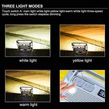 1 个 LED 露营聚光灯，120 平方米覆盖范围 + 30 小时电池寿命，3 种色温可调光，IPX4 防水，磁性和挂钩双安装，适用于户外帐篷/应急/夜间工作，Type-C 充电无需接线，适用于小路、庭院、露台的户外花园照明