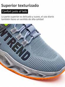 Trendy versátil de los hombres de malla transpirable zapatillas de deporte casual, al aire libre antideslizante resistente al desgaste de fondo grueso zapatos de los hombres de tenis, diseño de la letra de moda de cabeza redonda con cordones zapatos para correr - Blanco - Ver 6