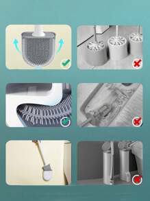 1-Pack Silicone Toilet Brush, Compact Wall-Mounted Cleaning Brush, Detachable Long Handle, Ventilation Holes, Leak-Proof, Flat Head, Soft Bristles, Quick Drying, Made Of PP And TPR Bathroom Decor Summer