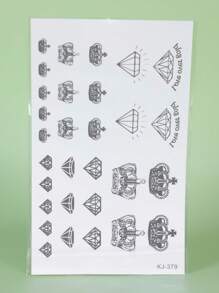 1 Pieza Tatuaje temporal geométrico de corona de diamante semi-permanente, resistente al agua y al sudor, dura de 1 a 2 semanas, realista a base de jugo de hierbas, antifricción, no reflectante, tatuaje falso negro para mujeres y hombres, pegatinas de tatuaje para brazo, pecho, pierna, abdomen, cintura, dedo, cuello, arte corporal modernista