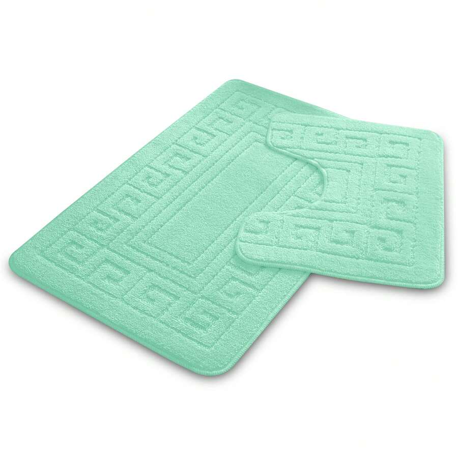VELVETIO Bath Mat Set 2 Piece Non Slip Rubber Pedestal And Bath Mat Set Toilet Greek Bathroom Rug New