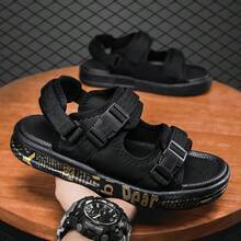 Sandalias de hombre, pantuflas casuales deportivas y de oficina, antideslizantes y resistentes al desgaste, nuevas sandalias de exterior de 2 en 1 para verano, zapatos de playa de moda unisex - Oro negro - Ver 9