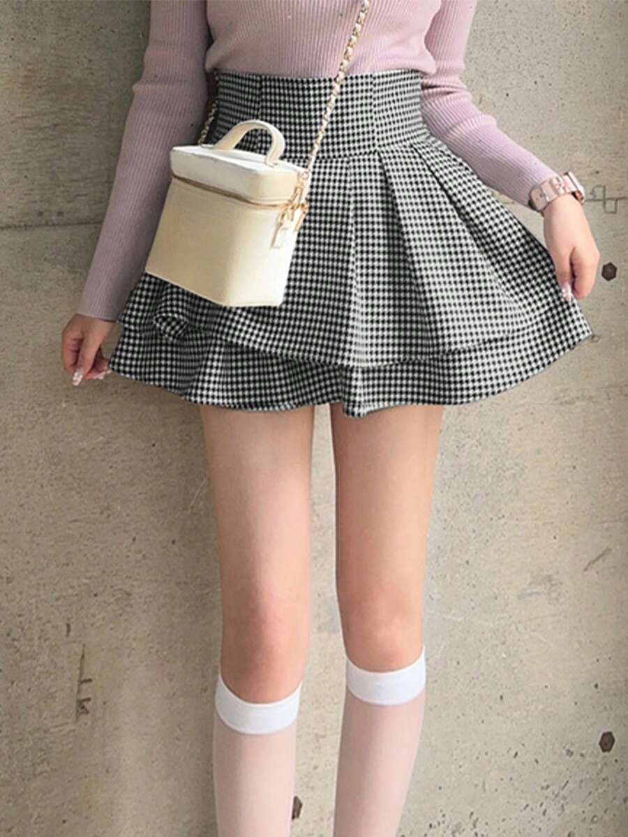2025 New Fashion Design Plaid Mini Skirt For Women - Black and White - View 1
