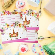 10pcs/20pcs Unicorn Themed Party Invitation Cards, Pink Floral Background Invitations Suitable For Wedding, Birthday, Gathering, Engagement And Other Celebrations