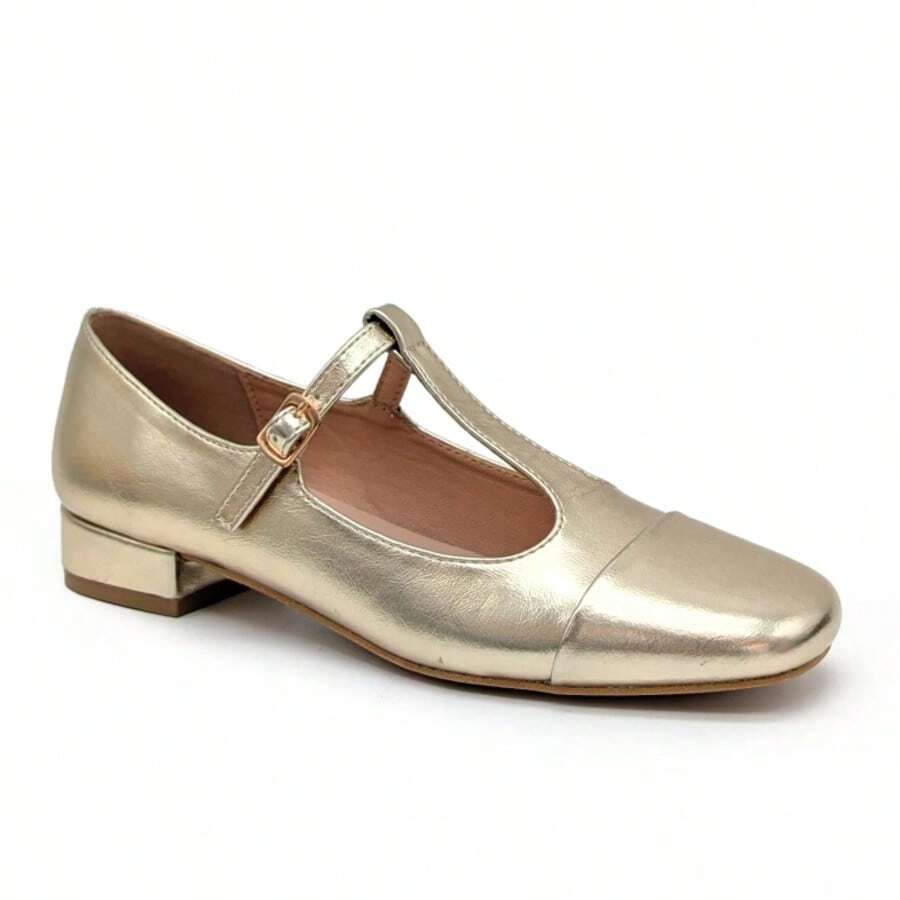 Women's Adjustable Buckle Design Casual High Heels Flats - Gold - View 1