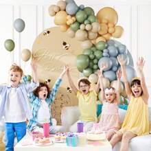 146 Stücke Staubblau und Grün Ballon Bogen Girlande Set, pastellblaue, salbeigrüne, nude, sandweiße Latex Ballons für Bär thematisierte Geburtstags-, Hochzeits- und Babyparty