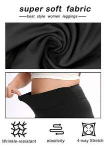 Mallas para yoga de talla grande para mujeres, con suavidad transpirable, cintura alta, alta elasticidad y 3 bolsillos para teléfono móvil incorporados en la parte posterior - Negro - Ver 5