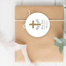 45 etiquetas personalizadas de hojas de eucalipto doradas para bautizo, etiquetas para caja con nombre de bautizo y fecha, apropiadas para decorar bolsas de regalo, cajas de dulces, útiles escolares, regreso a clases - Multicolor - Ver 5