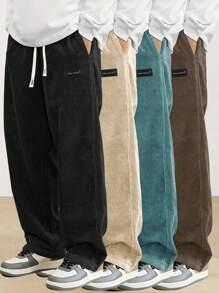 Hidkat Men's Elastic Waist Corduroy Pants, Fashion Drawstring Straight Leg Casual Sweatpants For Spring And Autumn