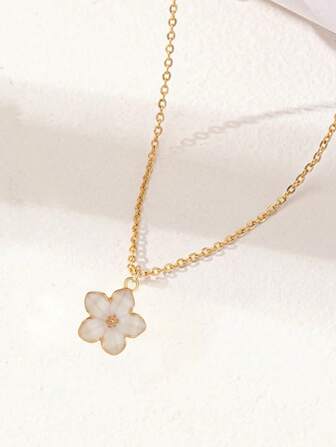 1 件精致时尚五瓣花吊饰夏季锁骨项链，不锈钢项链，甜美可爱街头配饰日常生活礼物