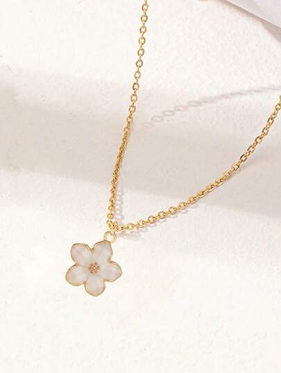 1 件精致时尚五瓣花吊饰夏季锁骨项链，不锈钢项链，甜美可爱街头配饰日常生活礼物