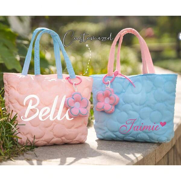 Bridesmaid Gifts Bag Custom Flower Girl Proposal Gift Bag Bridal Party Tote Handmade Floral Handbag Custom Kids Tote Bag With Name