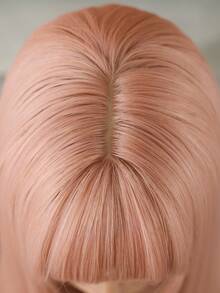 7JHH WIGS 28 Inch Long Straight Wigs For Women, Elegant Orange Pink Wig With Bangs Mixed Blonde Highlight Hair,Natural Looking Fluffy Very Soft Synthetic Heat Resistant Fiber Full Machine Hair Wig For Party Wear, Music Festival Celebrations & Cosplay Anime Use - 藕粉色 - 查看 6