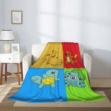 1pc Poke Mon Anime Glam Style Flannel Blanket Super Soft Warm Bed Blanket Sofa Bedding Bedroom Sofa Office Car Four Seasons Cozy Shaggy Blanket Girls Boys Adult Gift