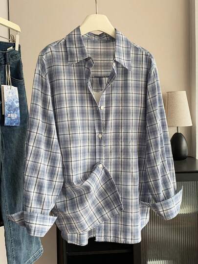 YUXIN 女士复古格子风衣外套，高端时尚宽松长袖衬衫，适合秋冬季穿着