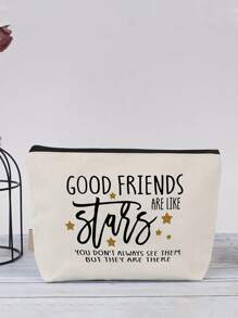 Cosmetic Bag For Good Friends - Unisex-Adult Makeup Bag With Zipper, Non-Waterproof, Unscented, Multi-Purpose Pouch With Inspirational Quote