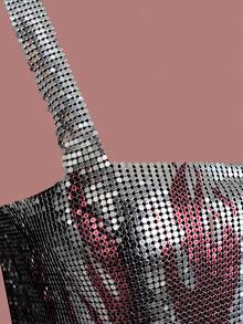 Sexy Backless Sequin Party Crop Top - Silver - View 2