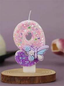 1pc Elegant Butterfly Numeral Birthday Candle 0-9, Glittering Cake Topper Decor For Wedding, Anniversary, Baby Shower, Bridal Shower, Birthday, Housewarming Party - Wax Cake Decorations - Butterfly - View 7