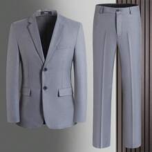 Men's Two-Piece Suit, Four Season Business Casual Suit, Two Button Back Slit Style, Wedding Work Banquet - Grey - View 1