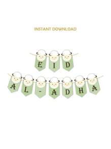 1 Set Eid Al Adha Cartoon Schaf bedruckte Fahne, süßes Lamm Thema Ziehfahne für Eid Al Adha, muslimisches Eid Al Fitr Festival Feier Dekoration