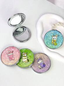 1pc Summer Drink Cute Shell Shaped Compact Pocket Makeup Mirror, Convenient For Party & Travel - Multicolor - View 3