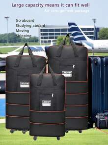 Foldable Travel Luggage Bag With Wheels, Large Capacity Waterproof Wear-Resistant Suitcase, Retractable Travel Bag, Clothes Storage For Spring, Summer, Travel Luggage, Big Storage Bag, Rolling Business Travel Backpack, Expandable Carry-On Luggage Bag, Portable Mobile Storage Backpack, Suitable For Overseas Study, Travel, Expandable Packing Cubes, Festival Gift Bag For School School Accessories School Stuff - Black - View 2