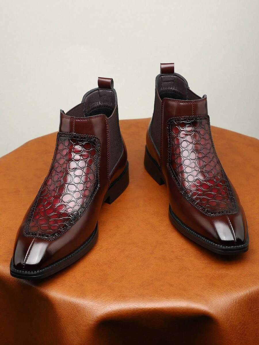 Men's Chelsea Boots, Squared Toe Cross-Border Fashionable Ankle Boots - Burgundy - View 1