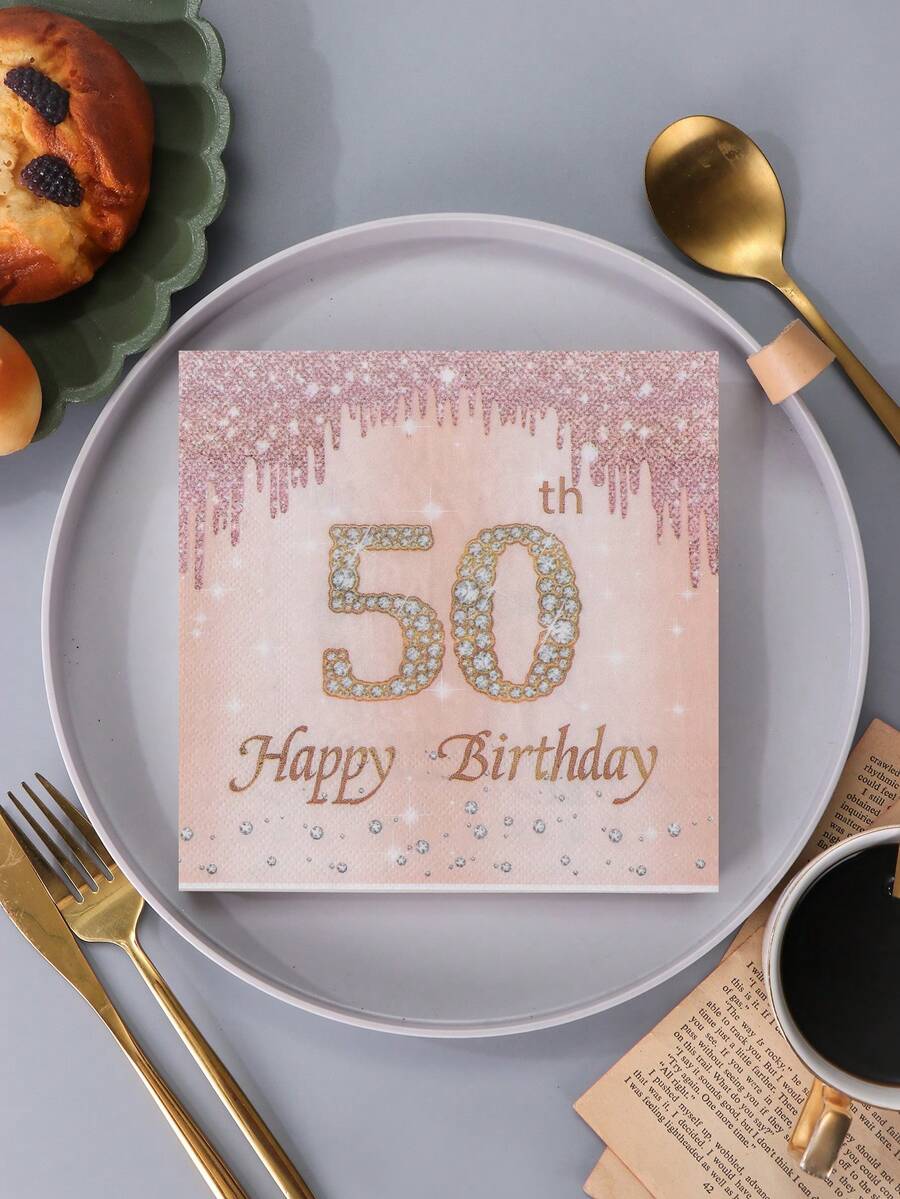 20pcs 50th Birthday Happy Diamond Print Square Colorful Napkin, Disposable Party Table Paper Towels For Gathering,Christmas - Multicolor - View 1