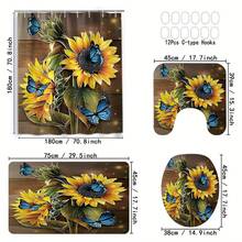 1/4pcs Set Sunflower & Butterfly Pattern Printed Waterproof Bathroom Shower Curtainbathroom Decor Summer - J - View 4