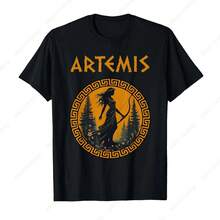 Artemis Greek Goddess Greek Mythology T-Shirt Retro Cool Print Shirt Pure Cotton Casual Clothes - Black - View 1