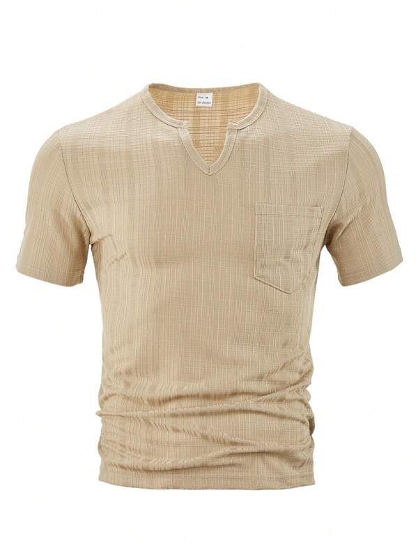 Men Casual Sweetheart Neck Short Sleeve T-Shirt, Solid Color Minimalist Versatile Fashion Top, Polyester Linen Mimic Small Square Collar Tee, Summer