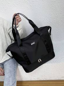 Fashionable Weekend Travel Duffel Bag, Sports Gym Fitness Bag With Wet & Dry Compartments, Shoe Compartment, Lightweight Foldable Waterproof Weekender Bag, Suit For Camping, Swimming, Beach, Dance, Yoga Graduation - Black - View 8