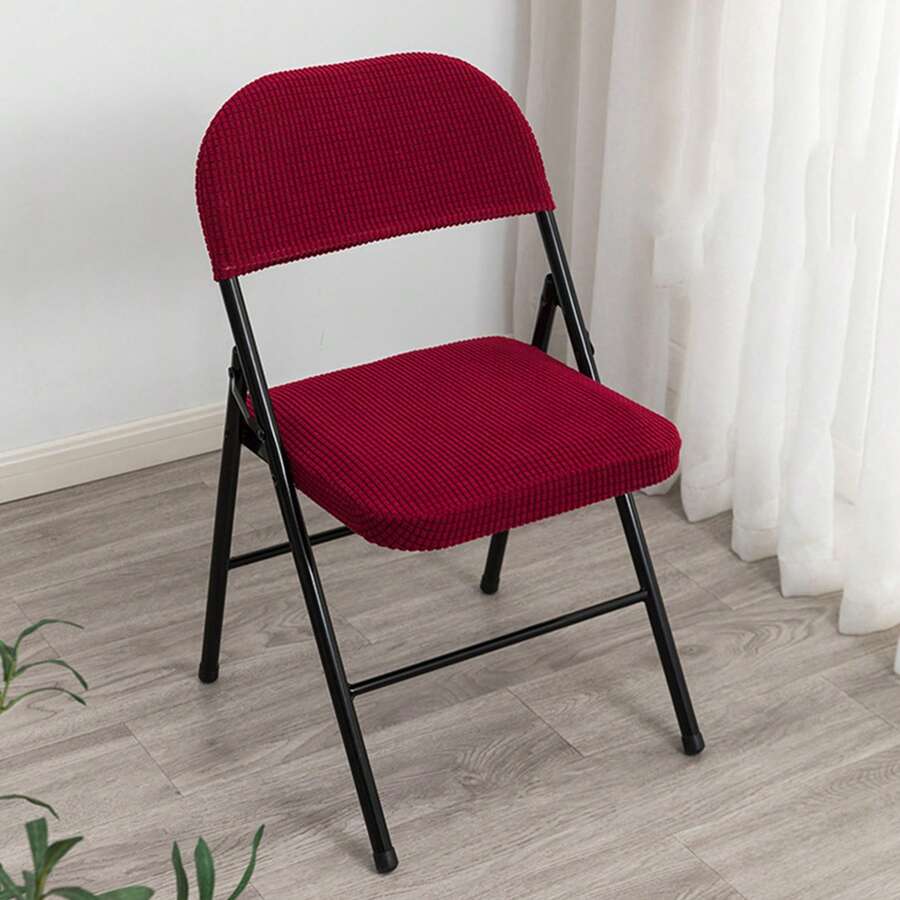 Folding Dining Chair Seat And Back Cover Set Solid Color Jacquard Stretch Chair Slipcover Home Decoration - Burgundy - View 1