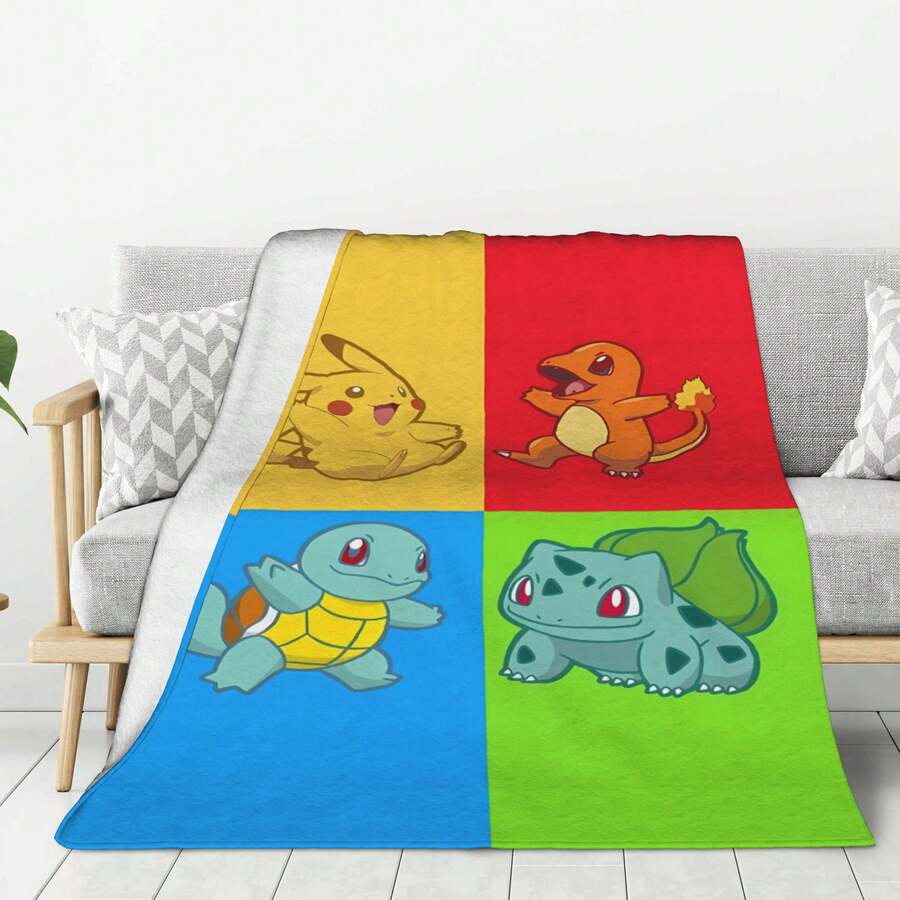 1pc Poke Mon Anime Glam Style Flannel Blanket Super Soft Warm Bed Blanket Sofa Bedding Bedroom Sofa Office Car Four Seasons Cozy Shaggy Blanket Girls Boys Adult Gift